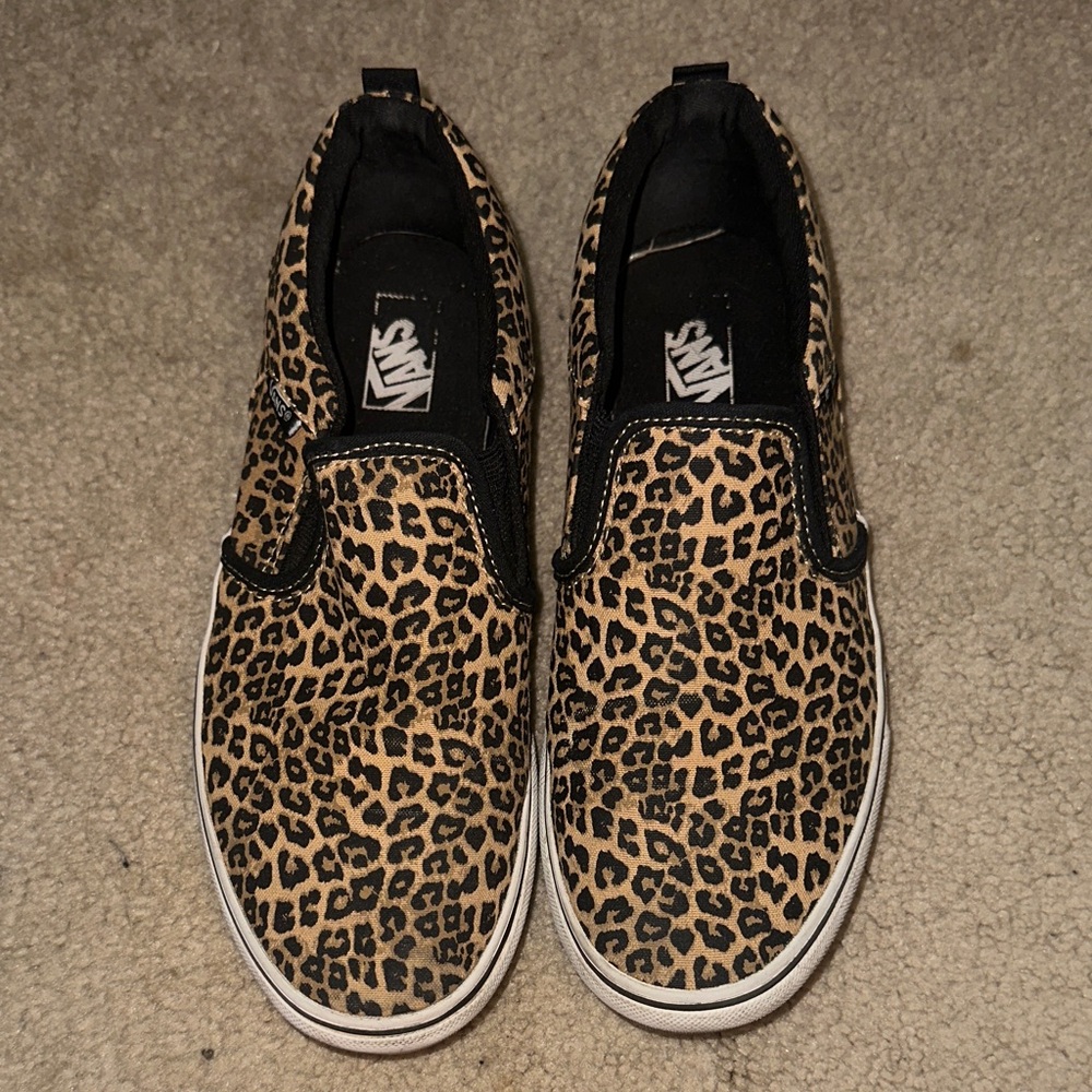 Vans Kids Tan and Black Leopard Slip-On Sneakers